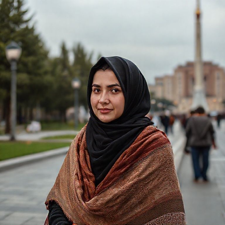 دختر ایرانی با شال و حجاب کنار میدان ازادی