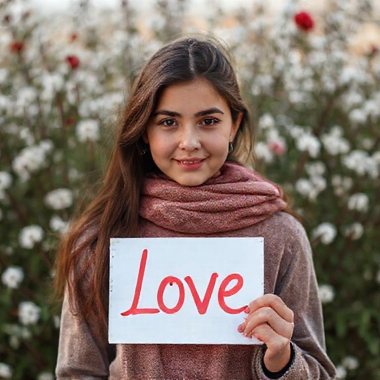 دختر ایرانی با تابلو در سایت روی تابلو نوشته عشق