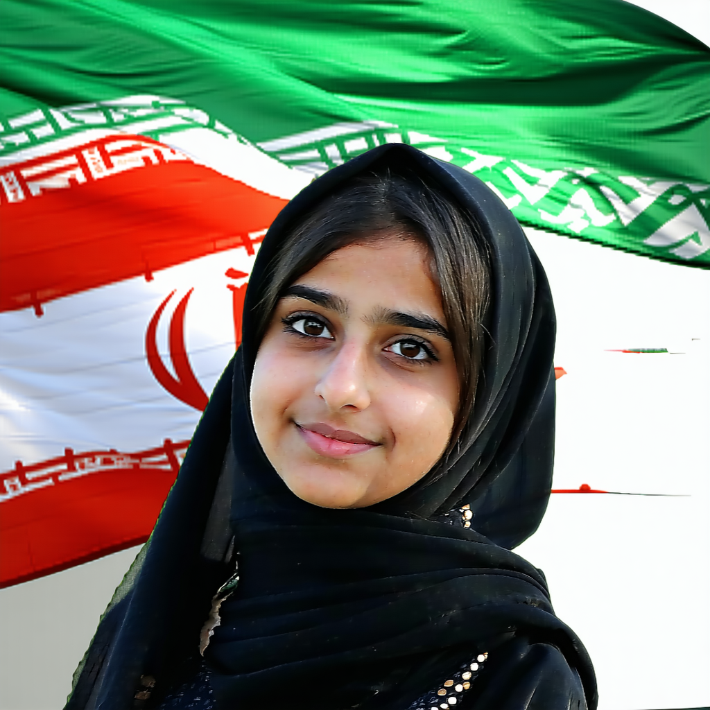 irani girl tehran and flag iran
